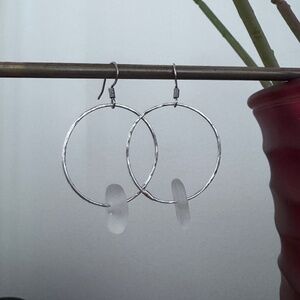 Sterling Silver Hoops With Frosted White Sea Glass